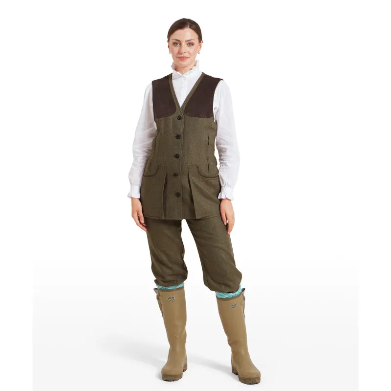 Schoffel Ladies Tweed Shooting Vest - Loden Green Herringbone Tweed