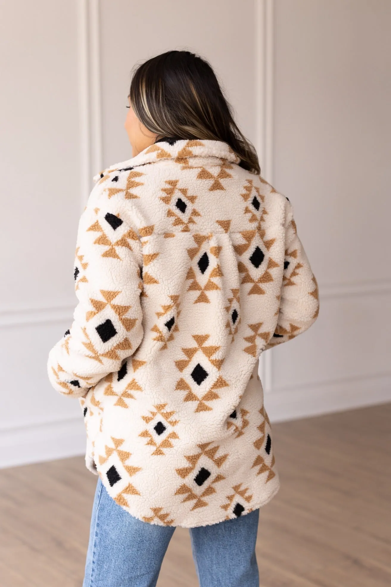 She Could Be The One Brown Aztec Pattern Button Down Sherpa