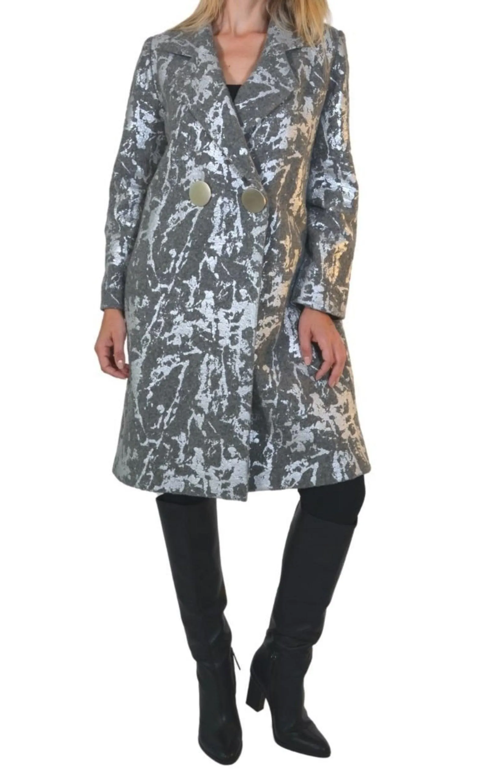 Silver Print Wool Blend Trench Coat