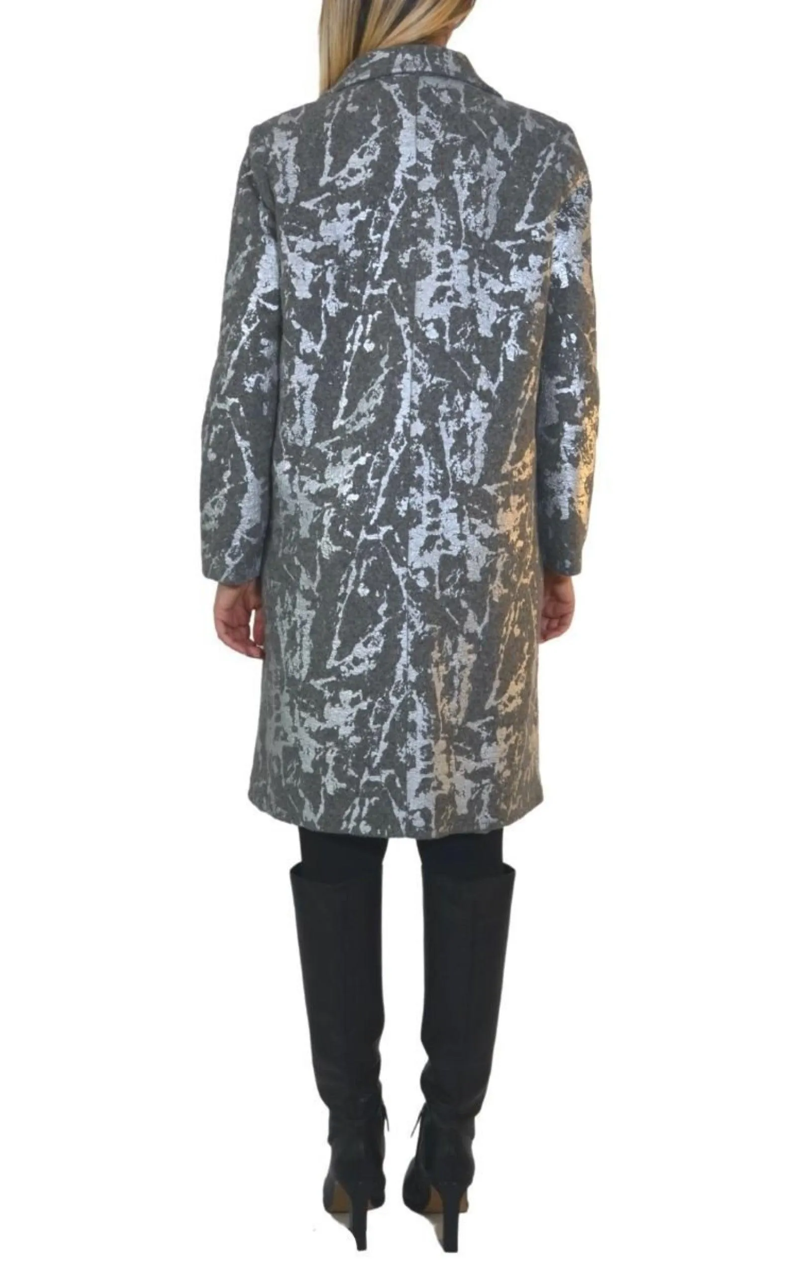 Silver Print Wool Blend Trench Coat