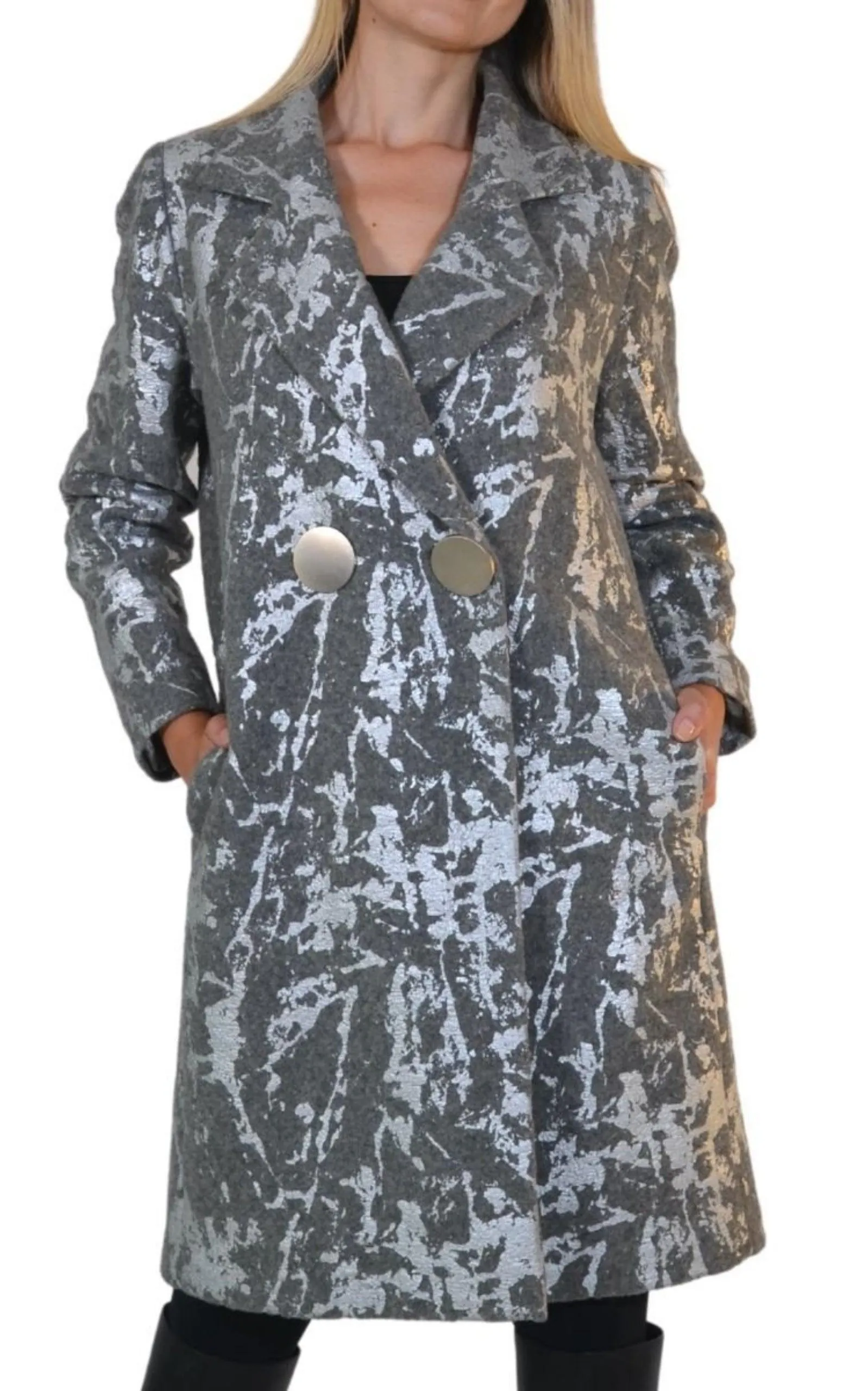 Silver Print Wool Blend Trench Coat