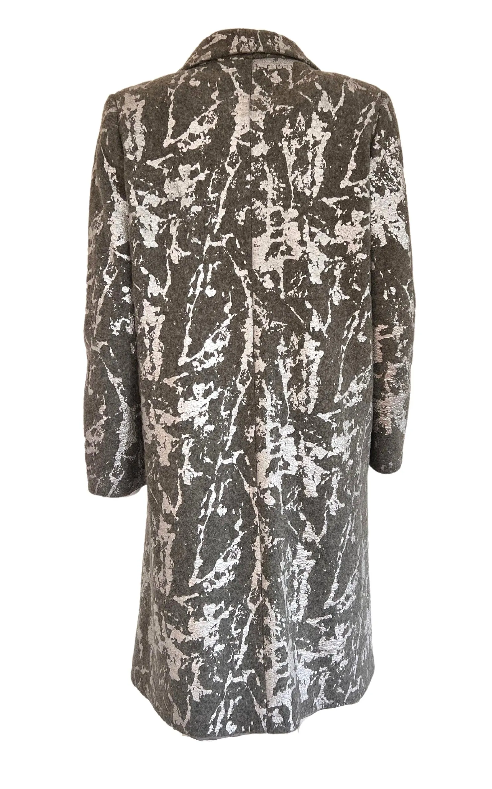 Silver Print Wool Blend Trench Coat