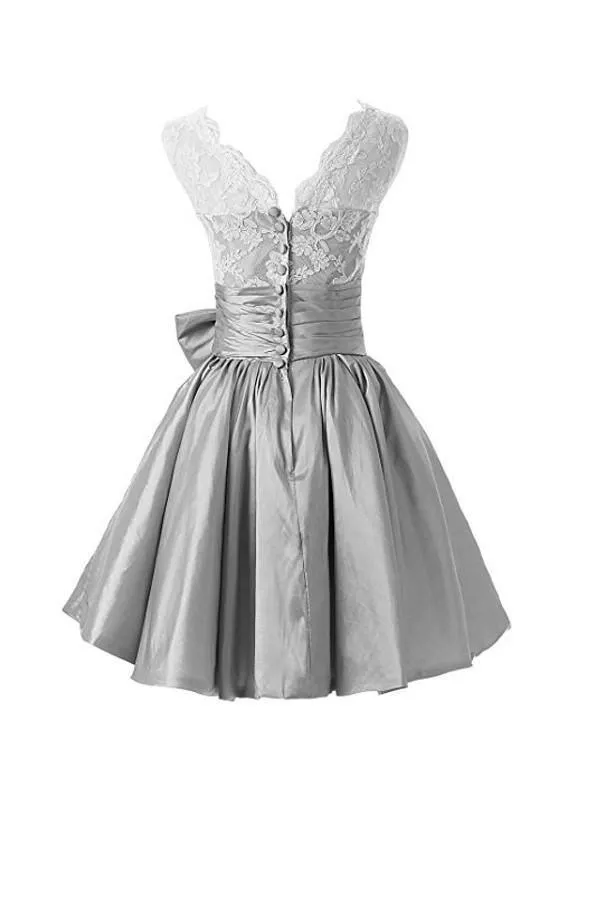 Silver Taffeta Short Homecoming Dresses Prom Dresses PG056