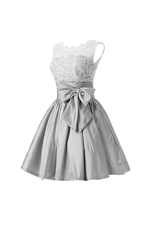 Silver Taffeta Short Homecoming Dresses Prom Dresses PG056