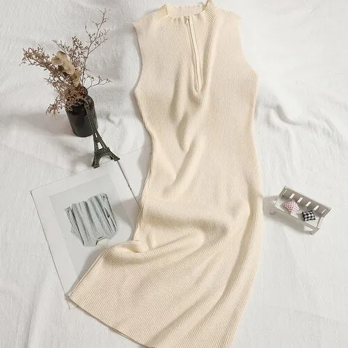 Sleeveless Zipper Knitted Dress