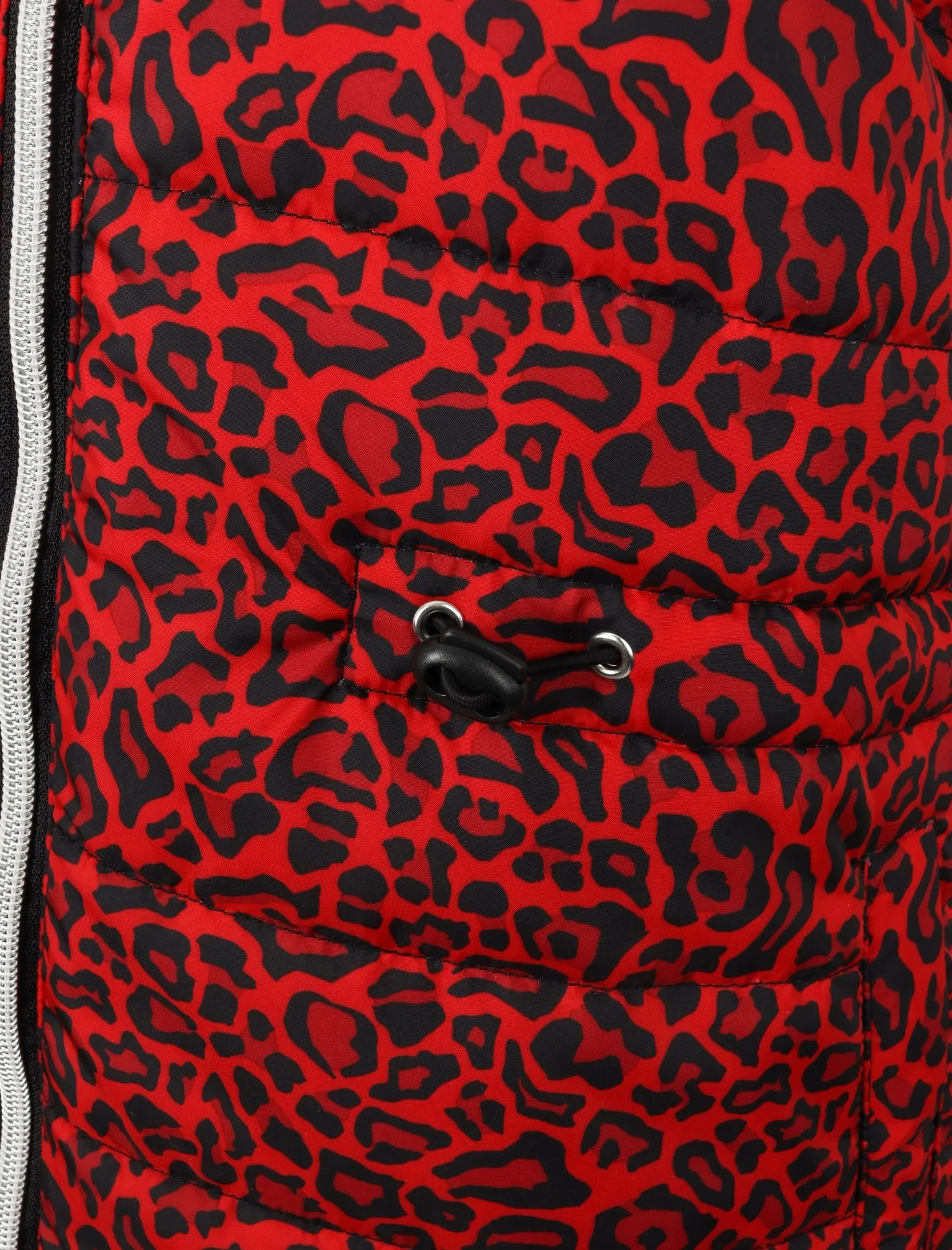 Syros Leopard Print Light Packaway Funnel Neck Quilted Jacket in Red - Tokyo Laundry