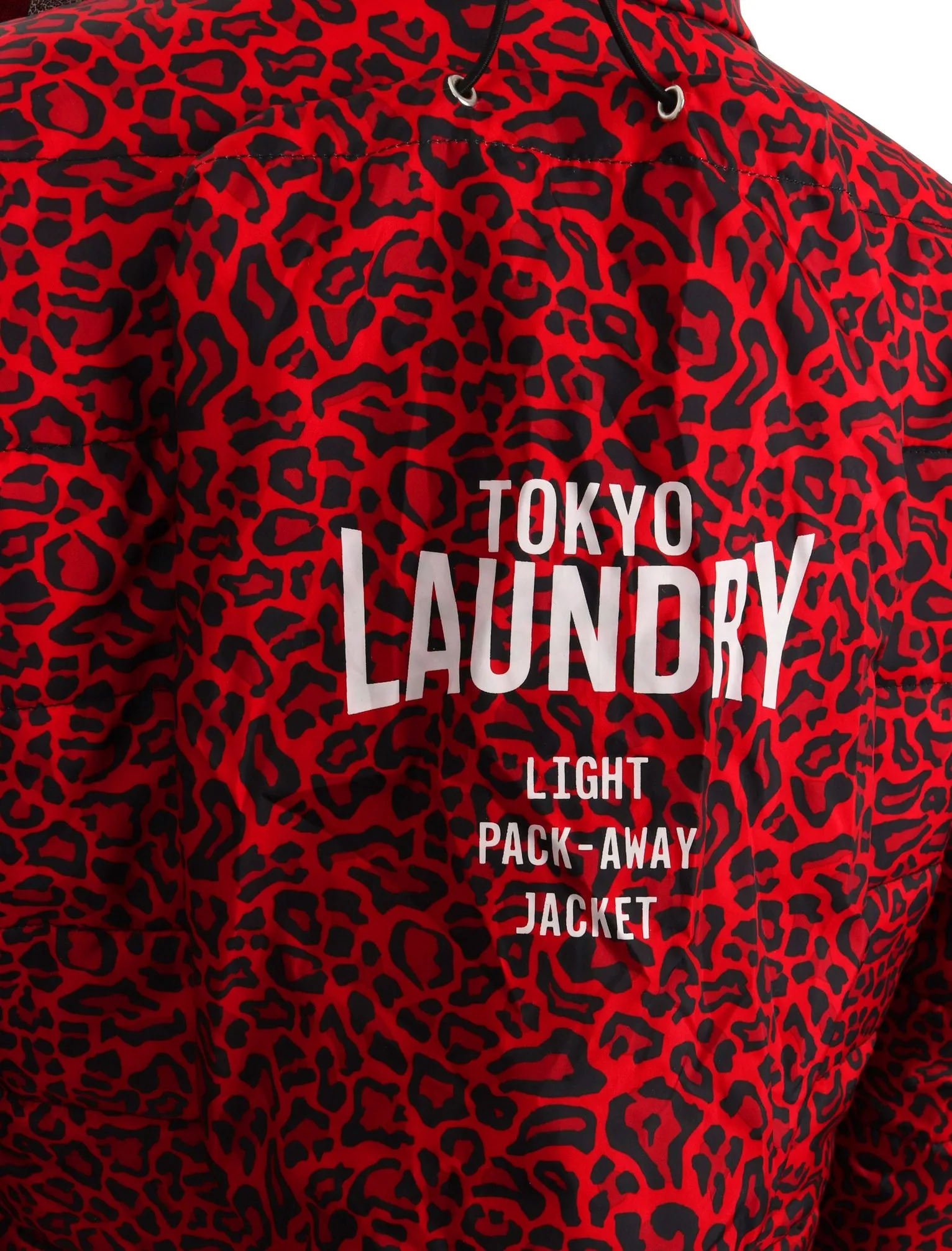 Syros Leopard Print Light Packaway Funnel Neck Quilted Jacket in Red - Tokyo Laundry