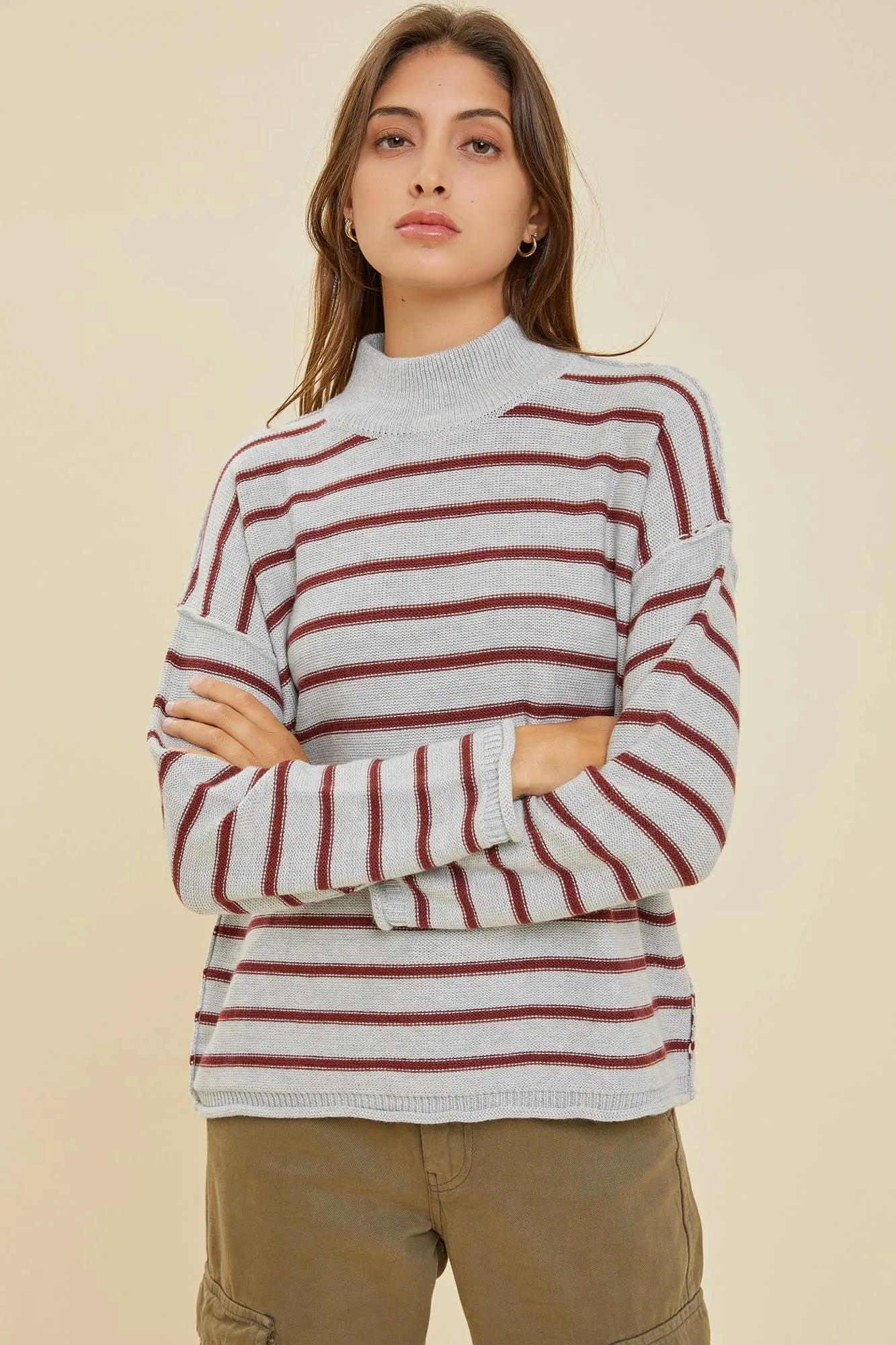 The Bridget Sweater - Grey and Burgundy