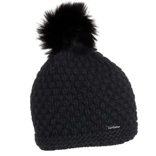 Turtle Fur Women's Snowfall Sherpasoft Interior Lined Faux Fur Pom Knit Beanie