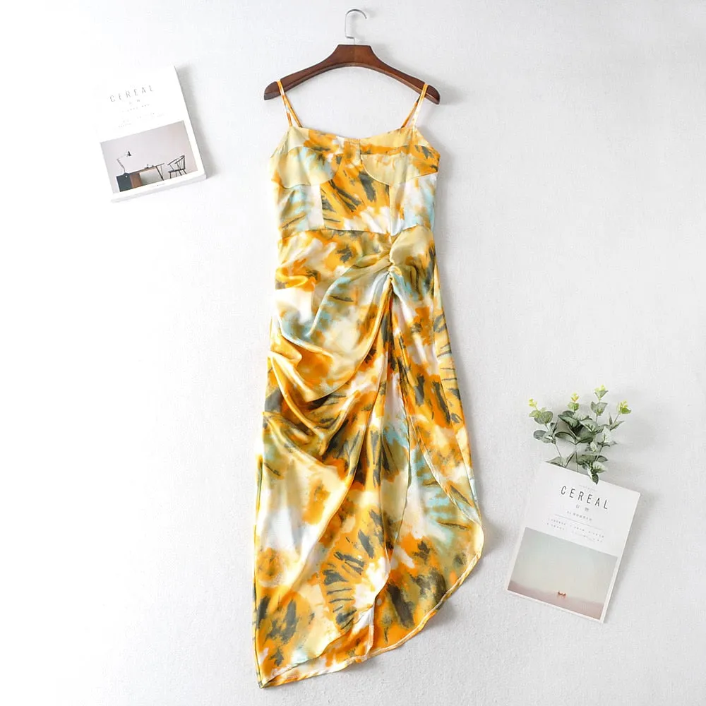 Vintage Yellow Tie Dye Spaghetti Dress