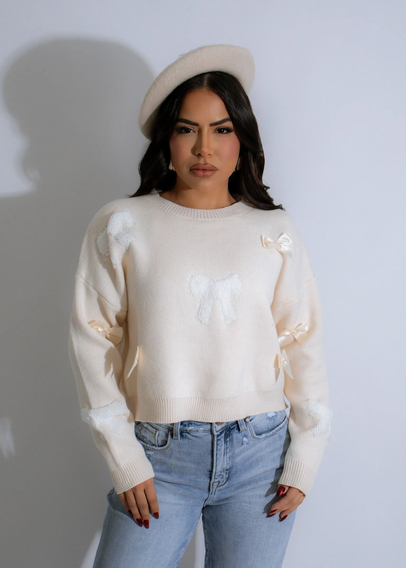 Whimsy Bow Knit Sweater Nude