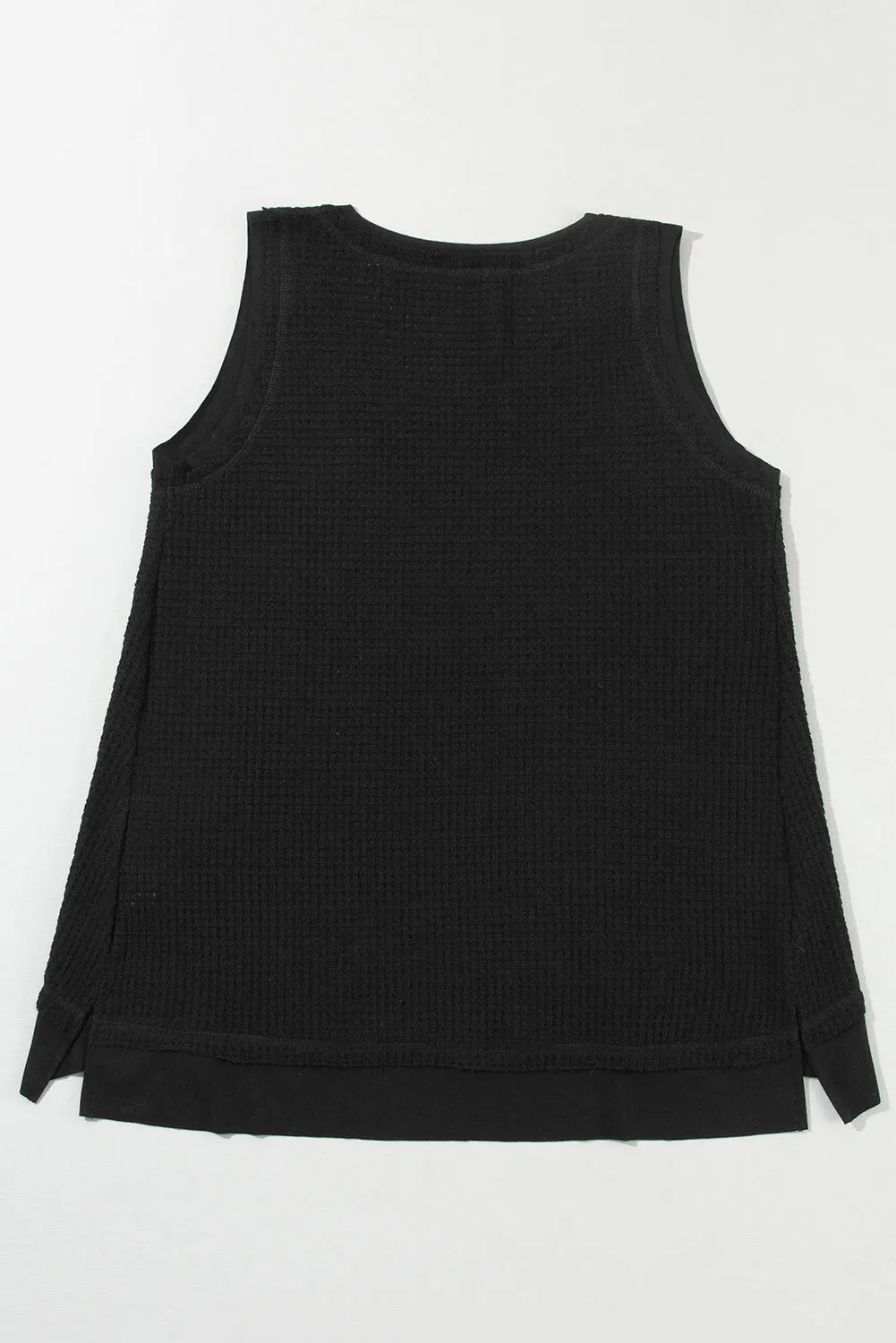 White Scoop Neck Waffle Knit Splicing Flowy Vest