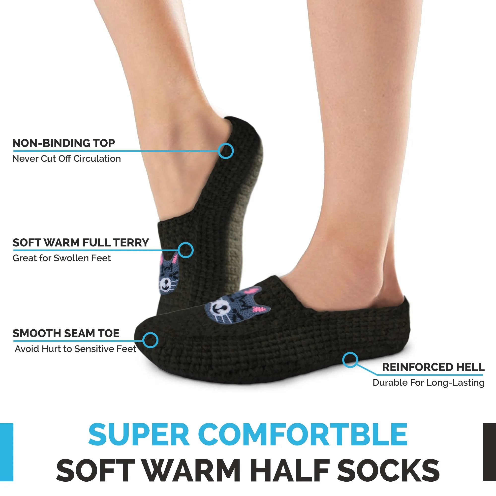 Women's Cozy Wool Slipper Socks Black Cat