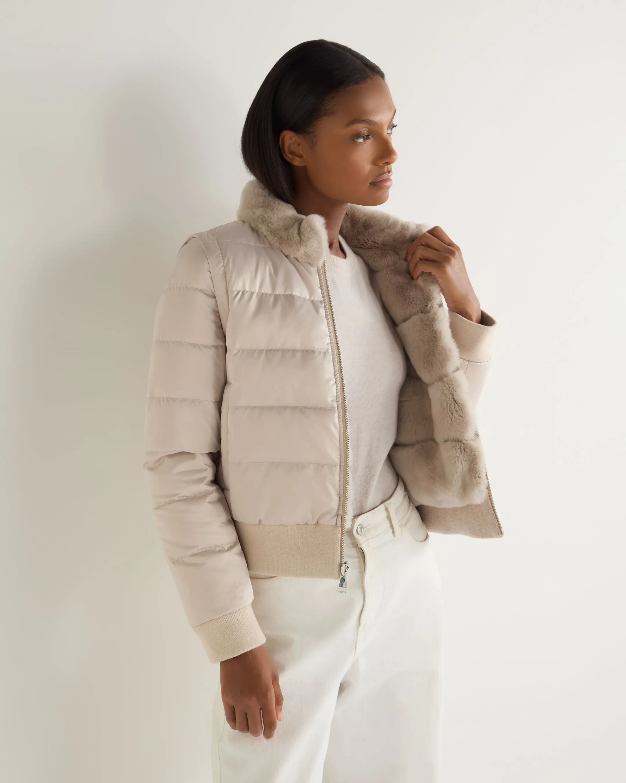 Women's Eva Birdseye Fur Jacket Ecru White