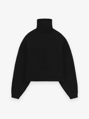 Womens Heavy Waffle Cropped Turtleneck