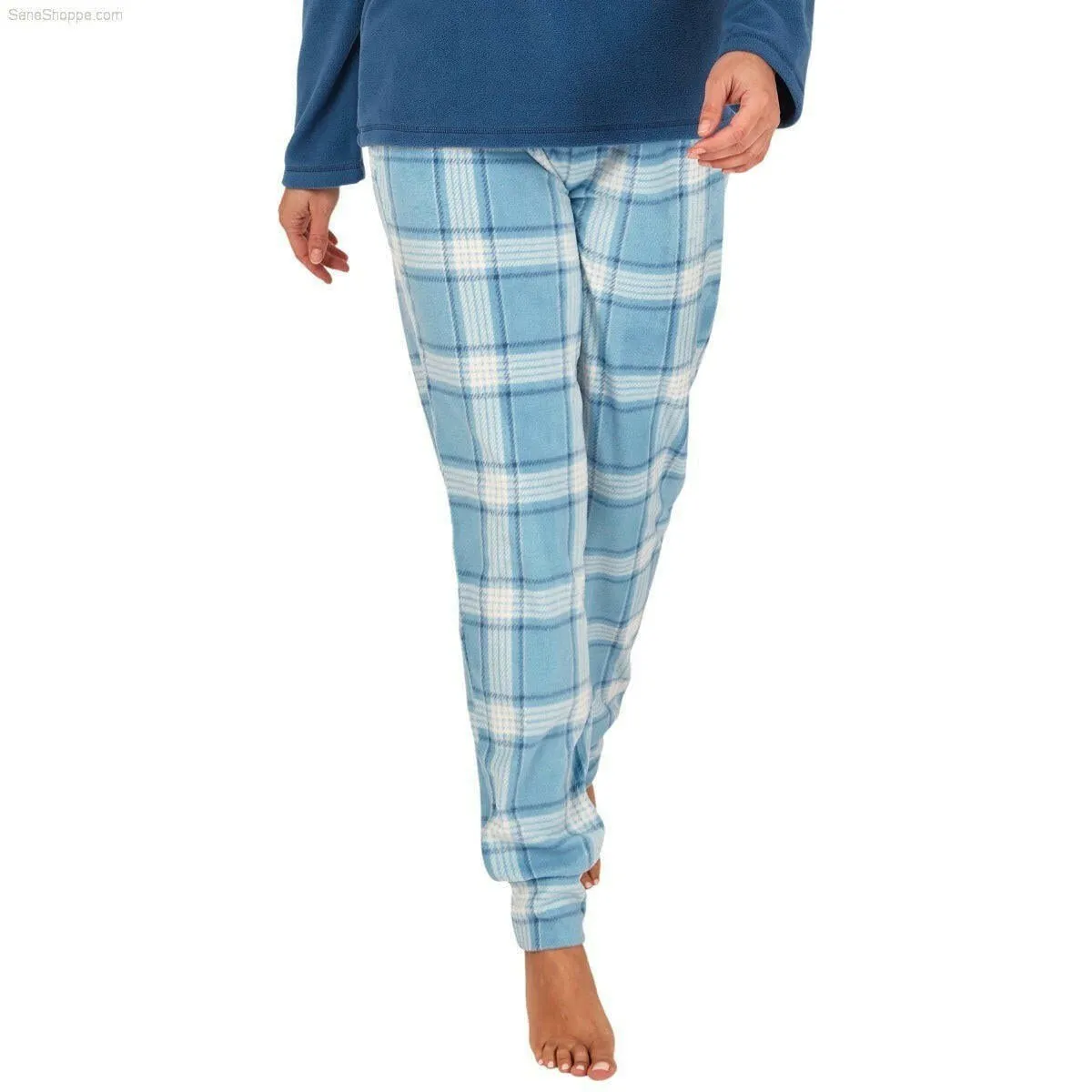 Women's Soft Thermal Fleece Pyjama Set, Long Sleeve Nightwear Spice red Ocean blue